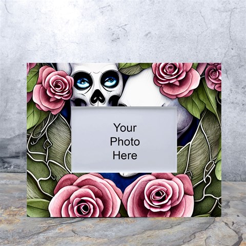 Skulls and Flowers White Tabletop Photo Frame 4 x6  from ArtsNow.com Front