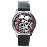 black and white rose sugar skull Round Metal Watch