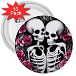 black and white rose sugar skull 3  Buttons (10 pack) 