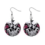 black and white rose sugar skull Mini Button Earrings