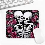 black and white rose sugar skull Large Mousepad