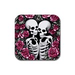 black and white rose sugar skull Rubber Coaster (Square)