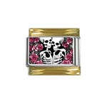 black and white rose sugar skull Gold Trim Italian Charm (9mm)