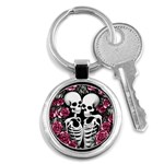 black and white rose sugar skull Key Chain (Round)