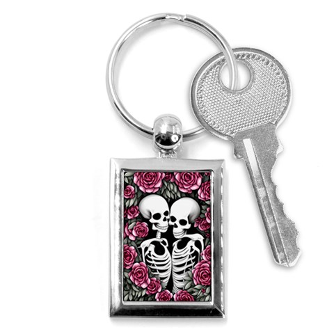 black and white rose sugar skull Key Chain (Rectangle) from ArtsNow.com Front