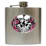 black and white rose sugar skull Hip Flask (6 oz)