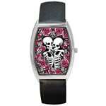 black and white rose sugar skull Barrel Style Metal Watch