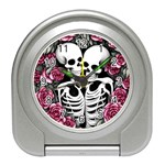 black and white rose sugar skull Travel Alarm Clock