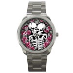 black and white rose sugar skull Sport Metal Watch