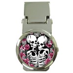 black and white rose sugar skull Money Clip Watches