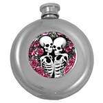 black and white rose sugar skull Round Hip Flask (5 oz)