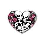 black and white rose sugar skull Rubber Coaster (Heart)