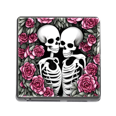 black and white rose sugar skull Memory Card Reader (Square 5 Slot) from ArtsNow.com Front