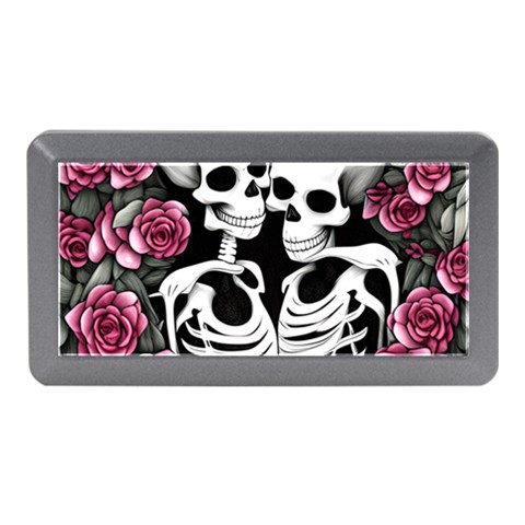 black and white rose sugar skull Memory Card Reader (Mini) from ArtsNow.com Front