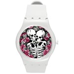 black and white rose sugar skull Round Plastic Sport Watch (M)