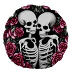 black and white rose sugar skull Large 18  Premium Round Cushions