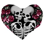 black and white rose sugar skull Large 19  Premium Heart Shape Cushions