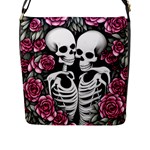 black and white rose sugar skull Flap Closure Messenger Bag (L)