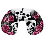 black and white rose sugar skull Travel Neck Pillow