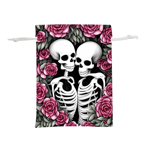 black and white rose sugar skull Lightweight Drawstring Pouch (M) from ArtsNow.com Front
