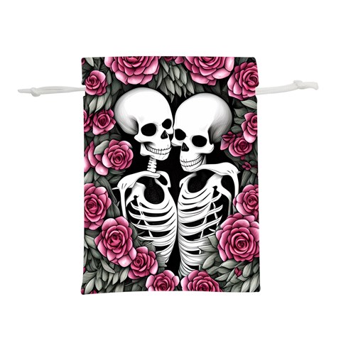 black and white rose sugar skull Lightweight Drawstring Pouch (L) from ArtsNow.com Front