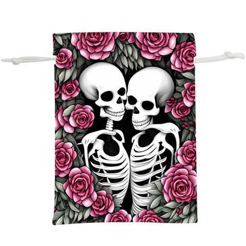 black and white rose sugar skull Lightweight Drawstring Pouch (XL) from ArtsNow.com Front