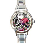 Gothic Floral Skeletons Round Italian Charm Watch