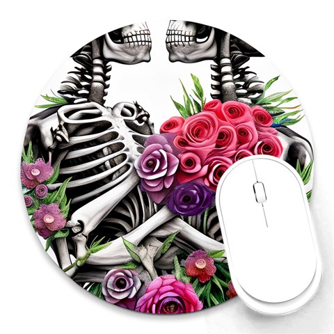 Gothic Floral Skeletons Round Mousepad from ArtsNow.com Front