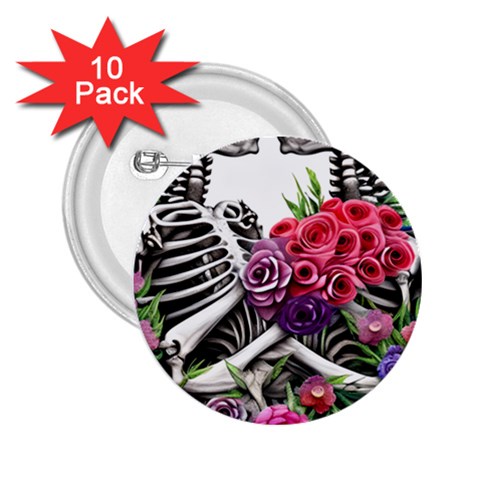 Gothic Floral Skeletons 2.25  Buttons (10 pack)  from ArtsNow.com Front