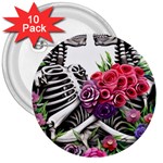 Gothic Floral Skeletons 3  Buttons (10 pack) 