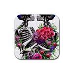 Gothic Floral Skeletons Rubber Coaster (Square)