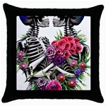 Gothic Floral Skeletons Throw Pillow Case (Black)