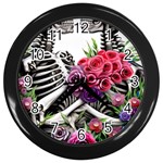 Gothic Floral Skeletons Wall Clock (Black)