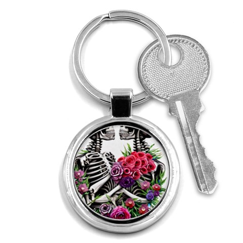 Gothic Floral Skeletons Key Chain (Round) from ArtsNow.com Front