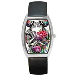 Gothic Floral Skeletons Barrel Style Metal Watch