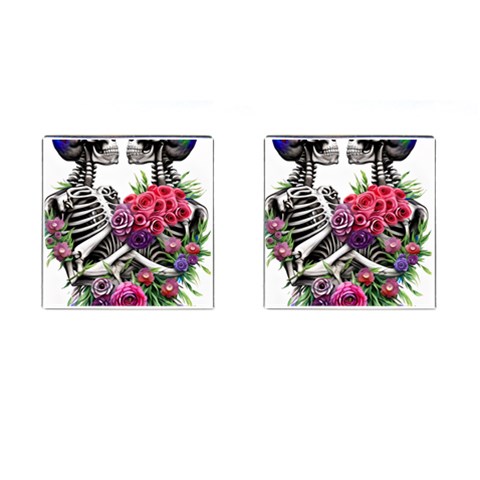 Gothic Floral Skeletons Cufflinks (Square) from ArtsNow.com Front(Pair)