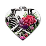 Gothic Floral Skeletons Dog Tag Heart (One Side)