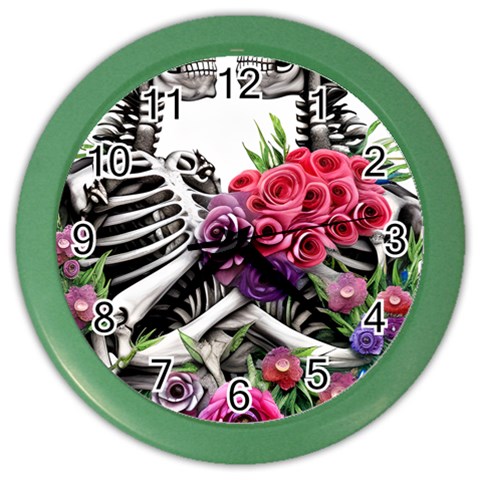 Gothic Floral Skeletons Color Wall Clock from ArtsNow.com Front