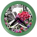 Gothic Floral Skeletons Color Wall Clock