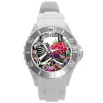 Gothic Floral Skeletons Round Plastic Sport Watch (L)