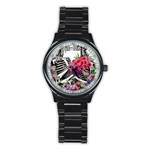 Gothic Floral Skeletons Stainless Steel Round Watch