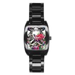 Gothic Floral Skeletons Stainless Steel Barrel Watch