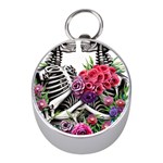 Gothic Floral Skeletons Mini Silver Compasses