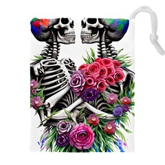 Gothic Floral Skeletons Drawstring Pouch (4XL) from ArtsNow.com Front