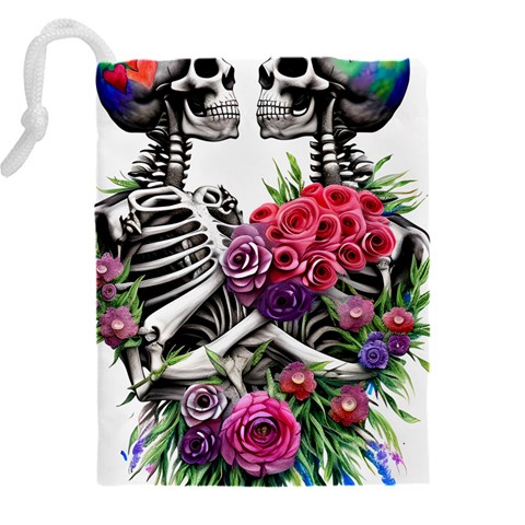 Gothic Floral Skeletons Drawstring Pouch (4XL) from ArtsNow.com Back