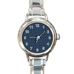 Blue Diamonds Motif Fancy Pattern Design Round Italian Charm Watch