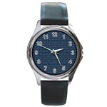 Blue Diamonds Motif Fancy Pattern Design Round Metal Watch