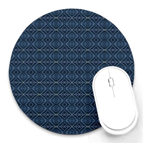 Blue Diamonds Motif Fancy Pattern Design Round Mousepad from ArtsNow.com Front