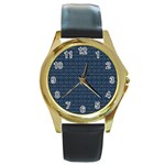 Blue Diamonds Motif Fancy Pattern Design Round Gold Metal Watch