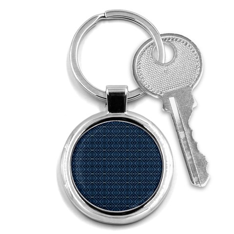 Blue Diamonds Motif Fancy Pattern Design Key Chain (Round) from ArtsNow.com Front